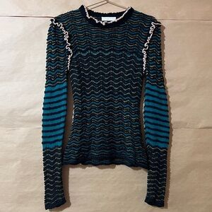 Ulla Johnson | Shirin Pullover Malachite Cosmic Wave Knit Sweater Ruffle Size S